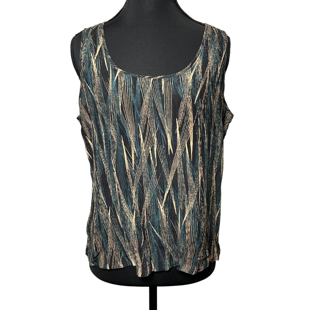 Amanda Smith Women‎ 100% Silk Tank Blouse Abstract Earthy Forest Art to Wear M